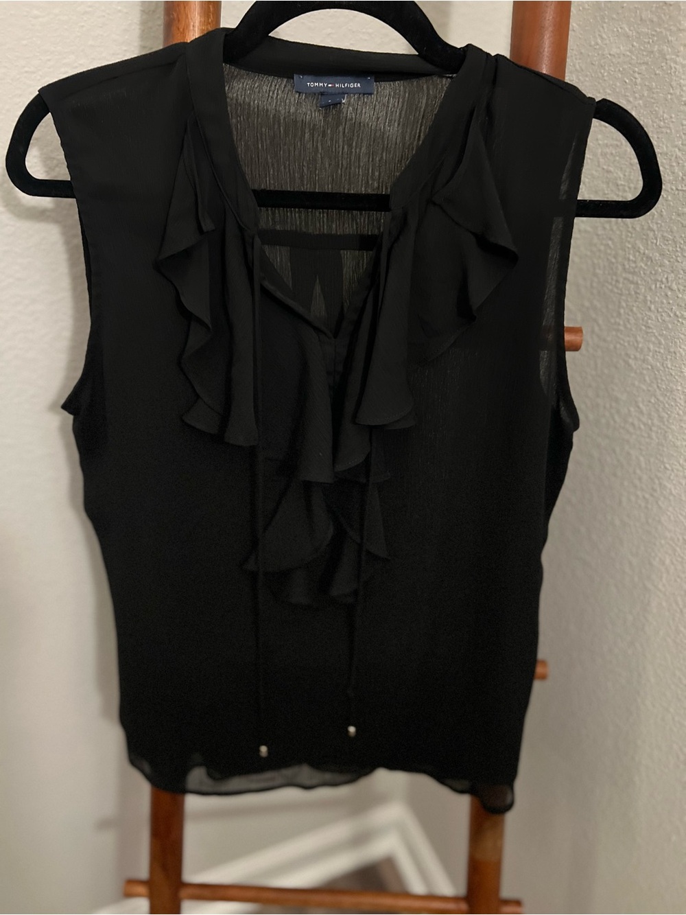 Tommy Hilfiger Black Sleeveless Ruffle Tie-Front Camisole
